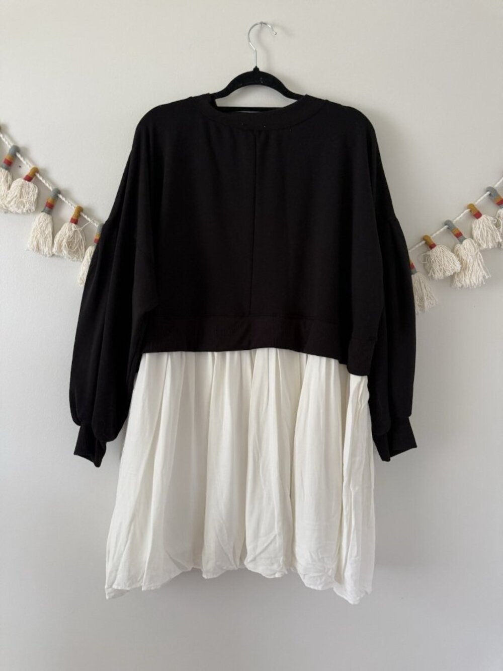 ARULA Black & White Mini Dress - Two-Tone Sweatshirt Style - Picture 2 of 10